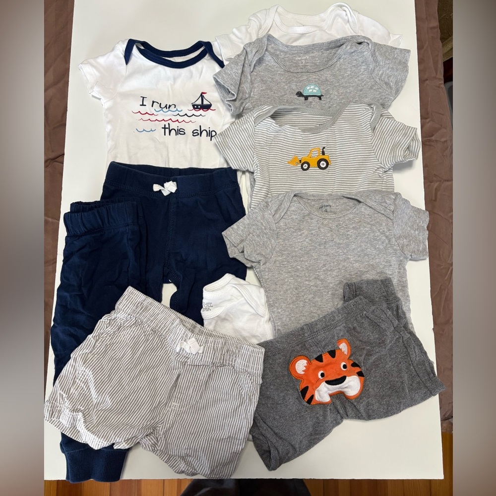 10 piece carters summer lot short sleeve onesies bodysuit sailboat tractor 9M